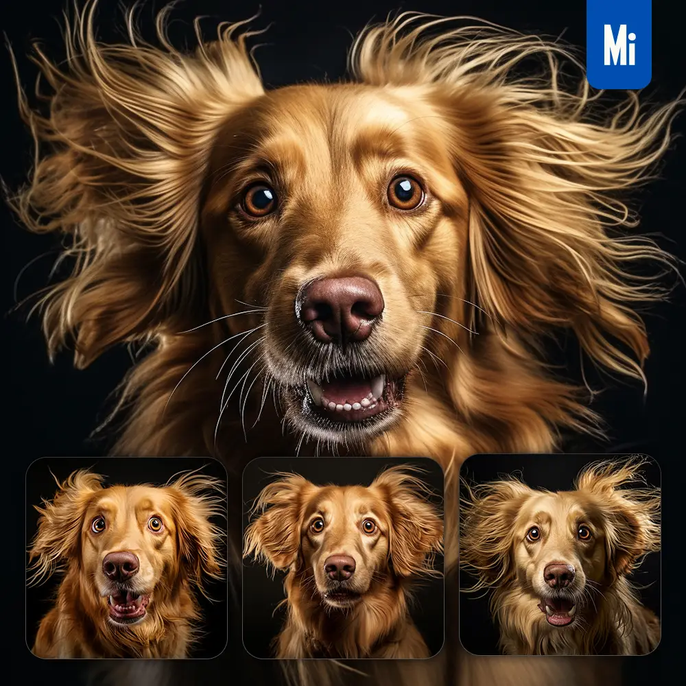 Midjourney Prompt Dog Golden Retriever Crazy Fur Photography Portrait Hair Mania
