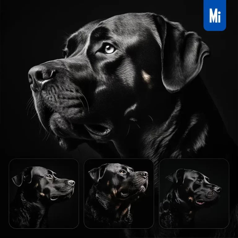 midjourney prompt dog Rottweiler side photography black head face silhouette