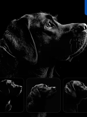 Midjourney Prompt Dog Labrador Black White Light Face Head Mysterious Silhouette Photography