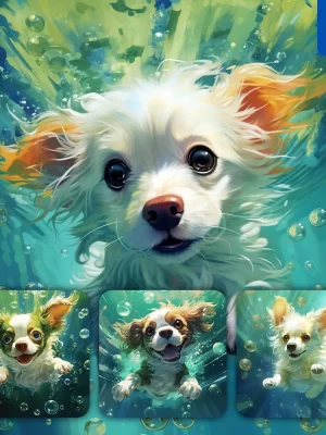 Midjourney Prompt Dog Swim Sea Swimming Water Underwater Oil Painting