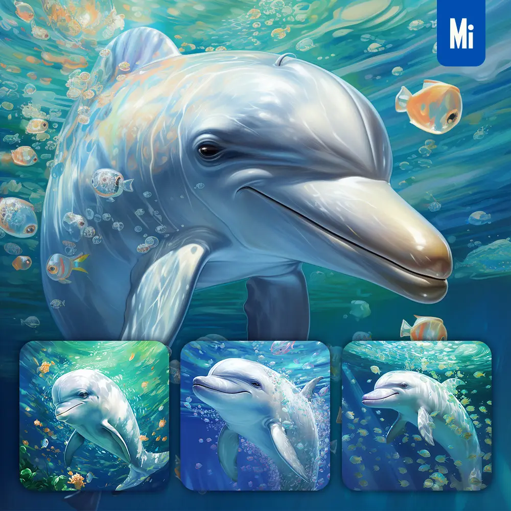 Midjourney Prompt Dolphin Swim Sea Swimming Water Underwater Oil Painting