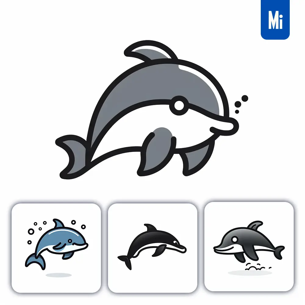 Midjourney Prompt Dolphin Thick Line Cartoon Vector Logo Icon