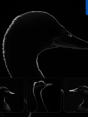 Midjourney Prompt Duck Black White Light Face Head Mysterious Silhouette Photography