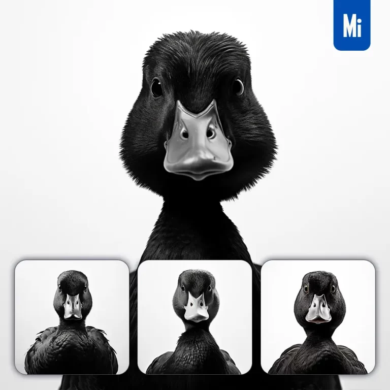 midjourney prompt duck black white photography face head silhouette front