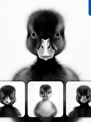 Midjourney Prompt Duck Little Baby Black White Photography Face Head Silhouette Front