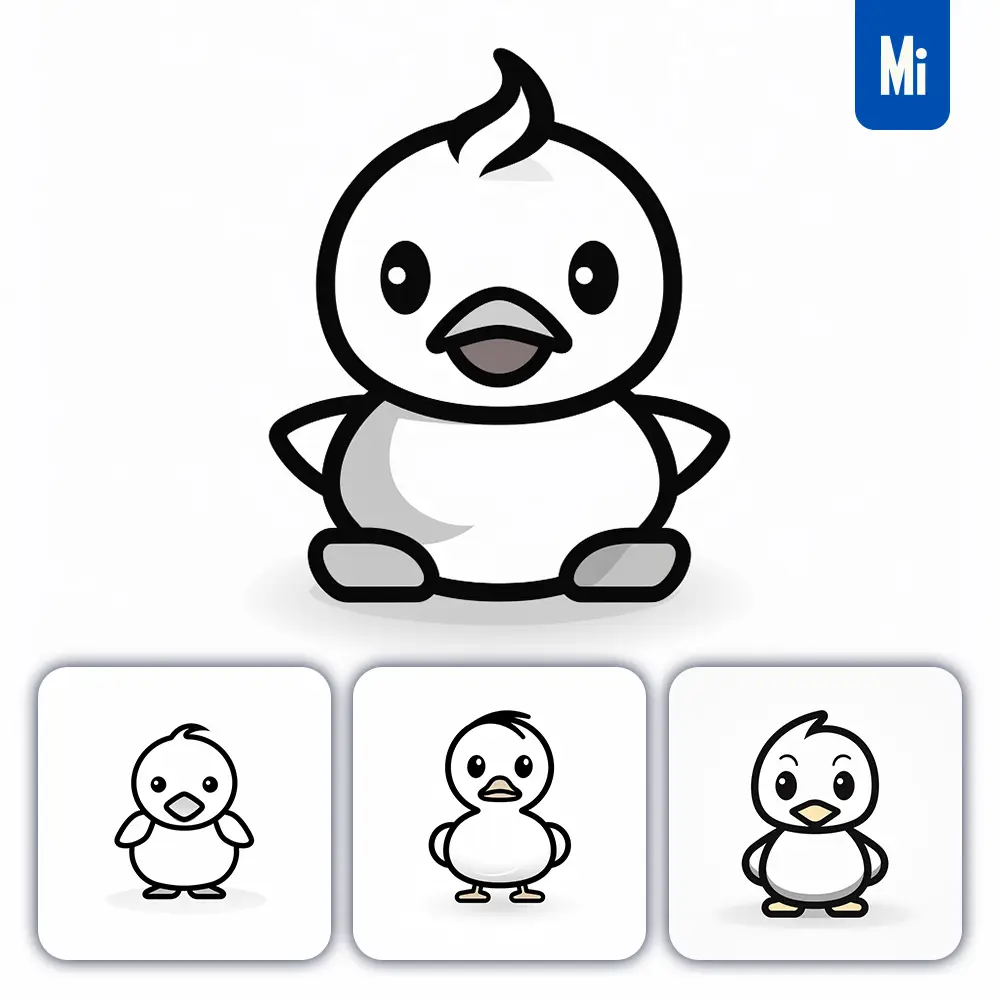 Midjourney Prompt Duck Thick Line Cartoon Vector Logo Icon