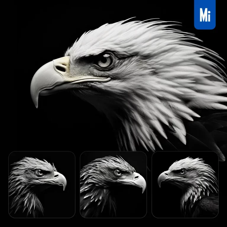 midjourney prompt eagle side photography black head face silhouette
