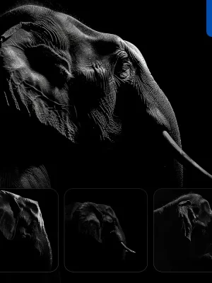 Midjourney Prompt Elephant Black White Light Face Head Mysterious Silhouette Photography