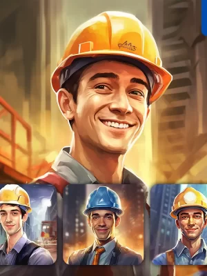 Midjourney Prompt Engineer Construction Man Cartoon Illustration Painting Portrait Face