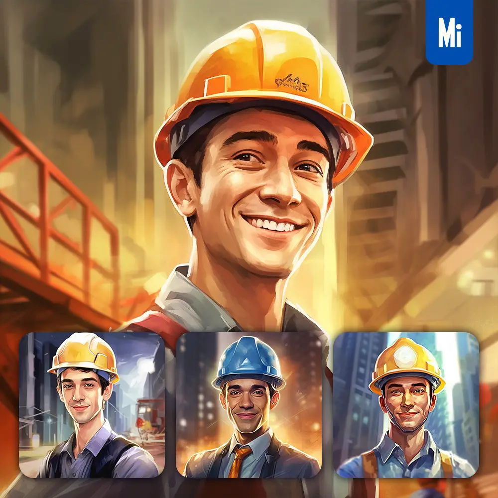 Midjourney Prompt Engineer Construction Man Cartoon Illustration Painting Portrait Face