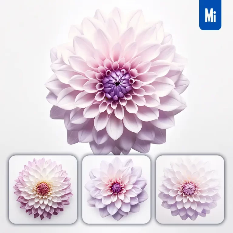 midjourney prompt flower white purple dahlia petal circle round illustration