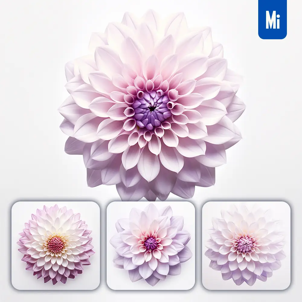 Midjourney Prompt Flower White Purple Dahlia Petal Circle Round Illustration