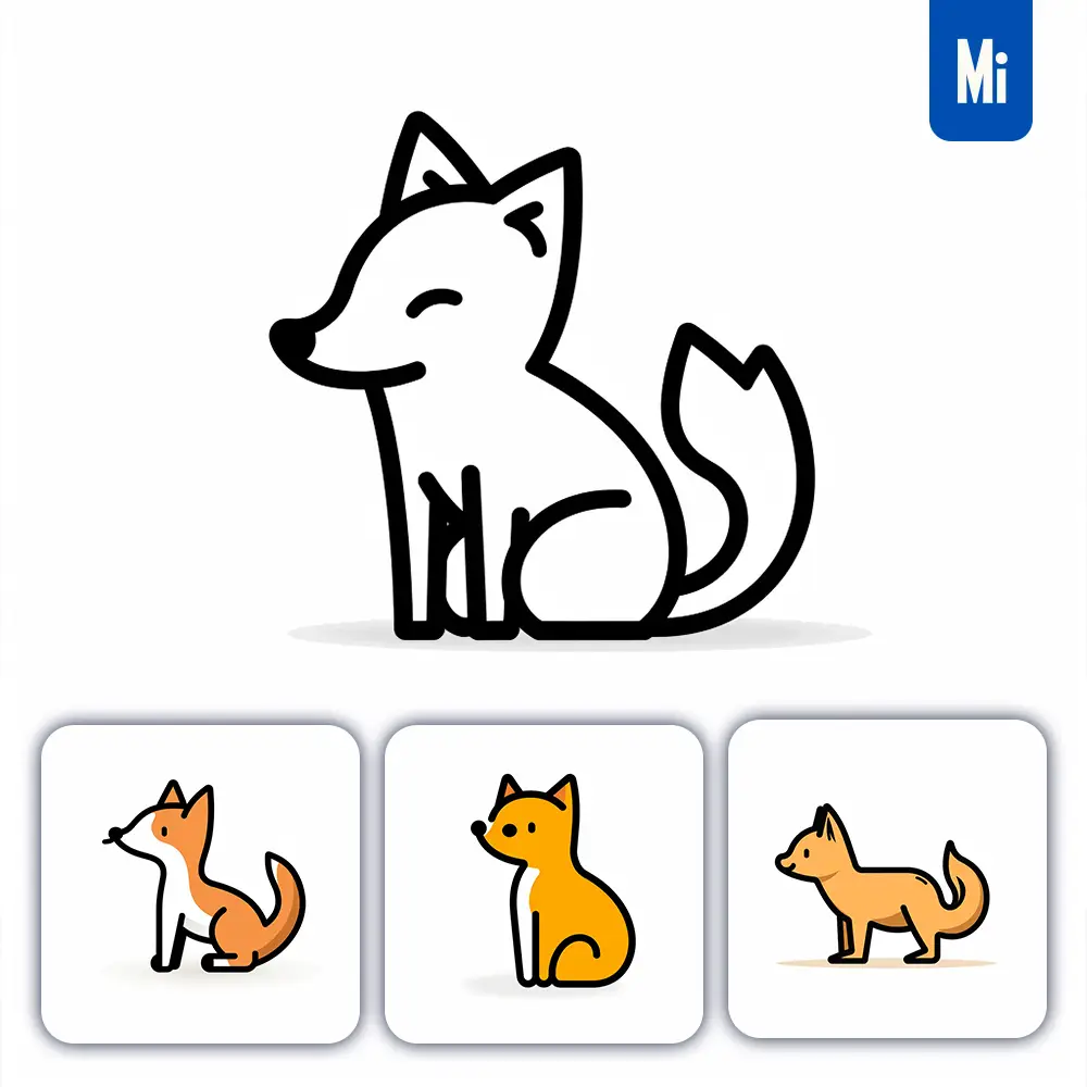Midjourney Prompt Fox Stick Figure Abstract Hand Drawn Doodle Thick Line Vector Logo Icon