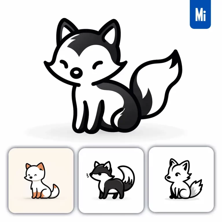midjourney prompt fox thick line cartoon vector logo icon