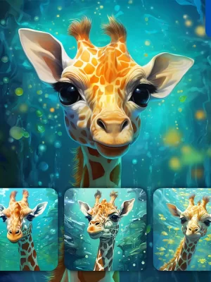 Midjourney Prompt Giraffe Swim Sea Swimming Water Underwater Oil Painting