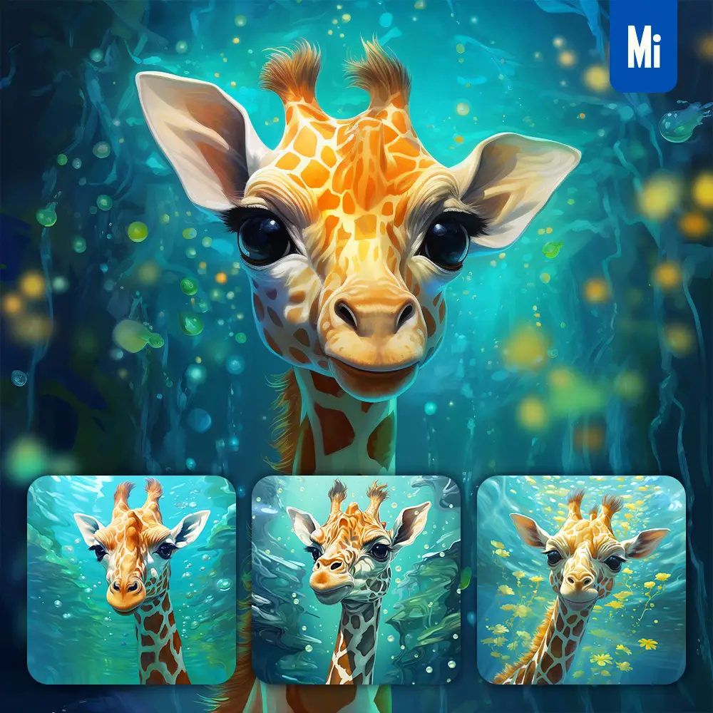 Midjourney Prompt Giraffe Swim Sea Swimming Water Underwater Oil Painting