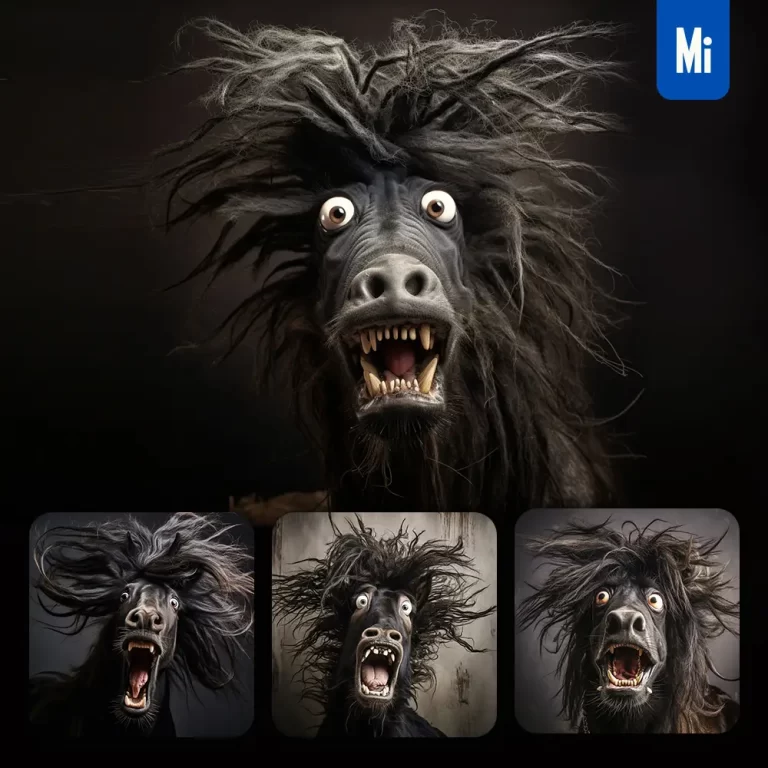 midjourney prompt horse black crazy fur photography portrait hair mania mane