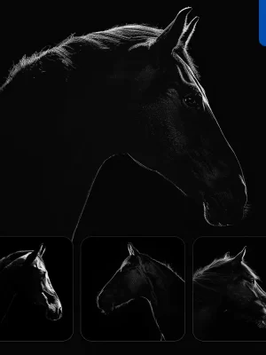 Midjourney Prompt Horse Black White Light Face Head Mysterious Silhouette Photography