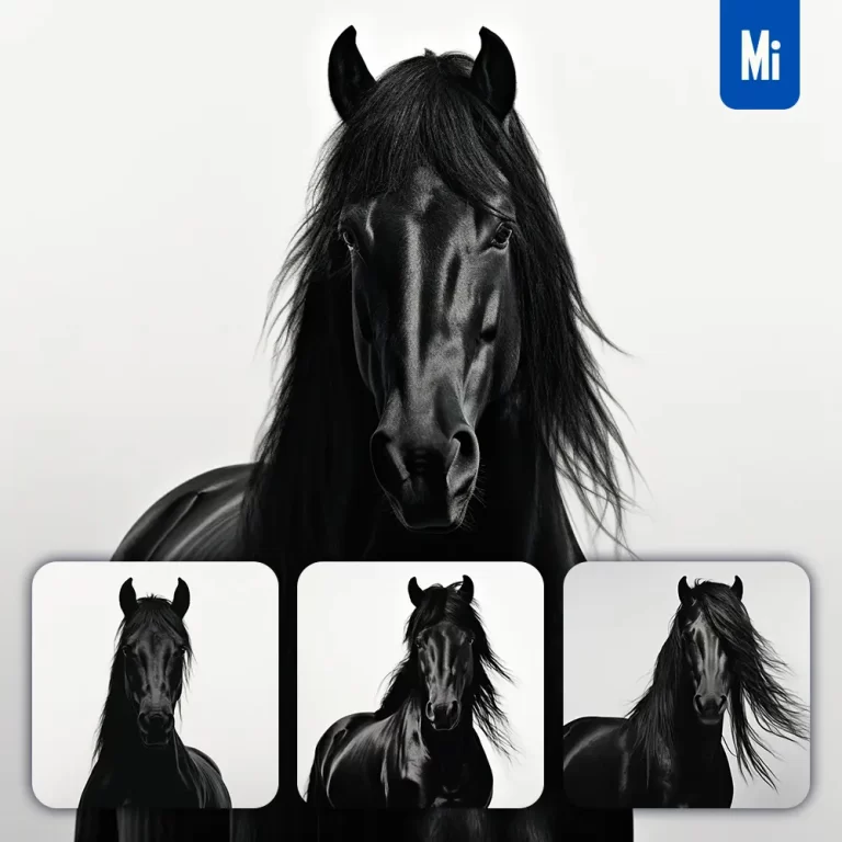 midjourney prompt horse black white photography face head silhouette front