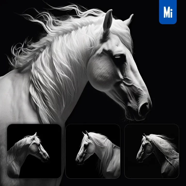 midjourney prompt horse side photography black head face silhouette