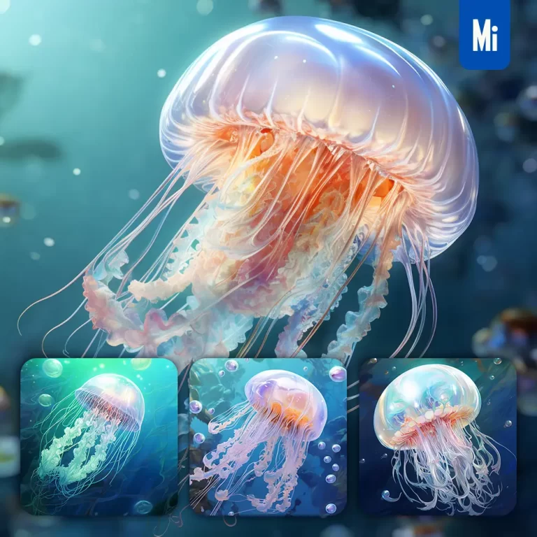 midjourney prompt jellyfish medusa swim sea swimming water underwater oil painting