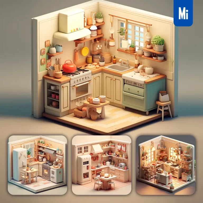 midjourney prompt kitchen 3D C4D model space scene