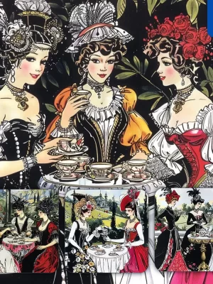 Midjourney Prompt Lady Noble Ladies Retro Leisure Villa Afternoon Tea Illustration