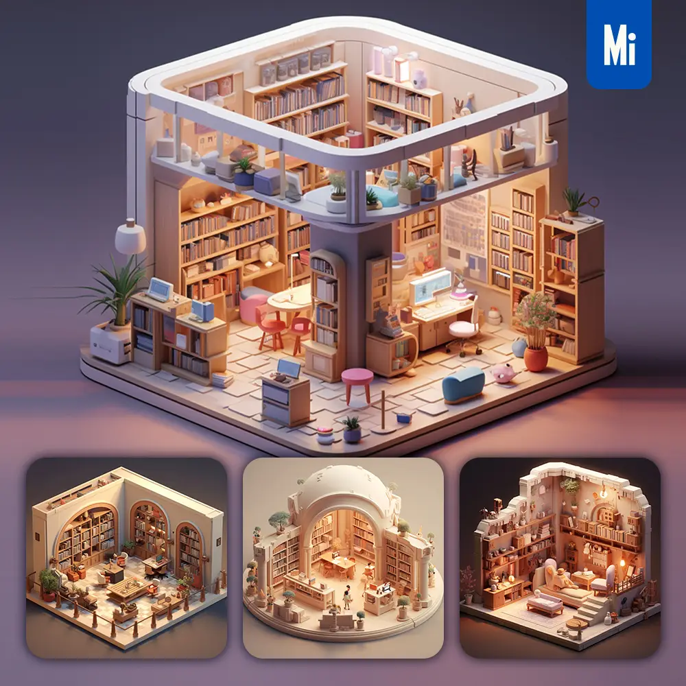 midjourney prompt library book 3D C4D model space scene