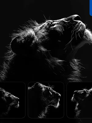 Midjourney Prompt Lion Black White Light Face Head Mysterious Silhouette Photography