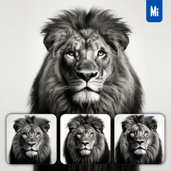 Midjourney Prompt Lion Black White Photography Face Head Silhouette Front