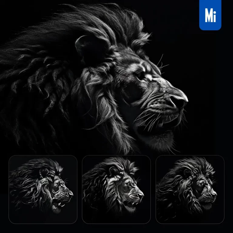 midjourney prompt lion side photography black head face silhouette