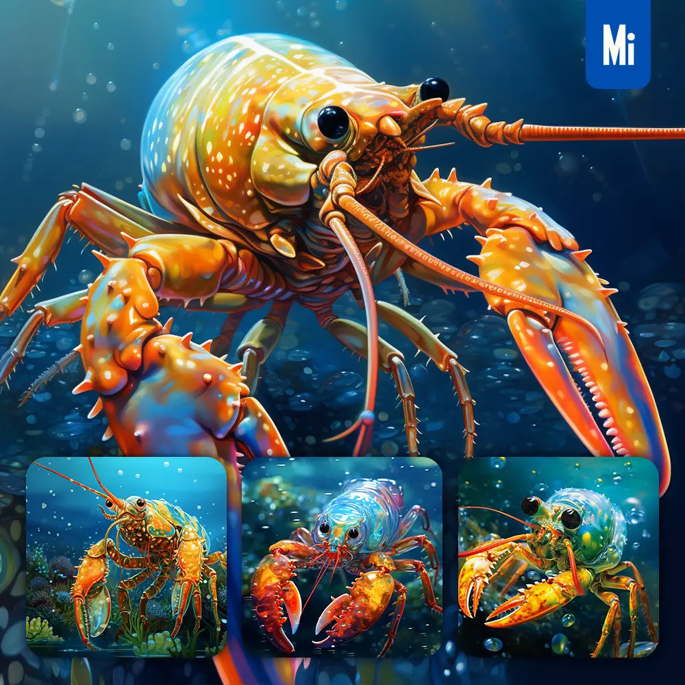 Midjourney Prompt Lobster Swim Sea Swimming Water Underwater Oil Painting