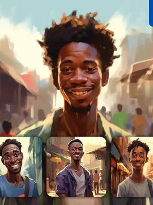 Midjourney Prompt Man African Male Cartoon Illustration Painting Portrait Face