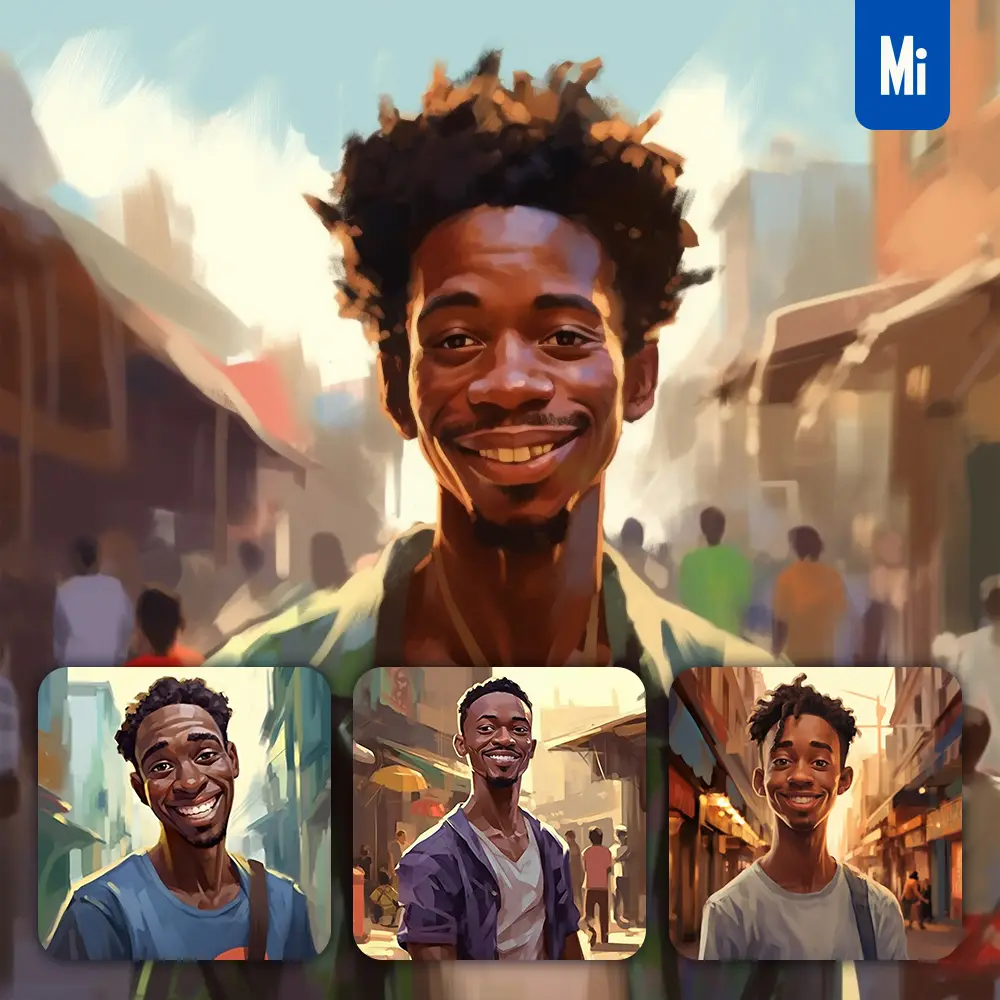 midjourney prompt man African male cartoon illustration painting portrait face
