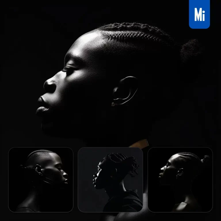 midjourney prompt man African side photography black head face silhouette
