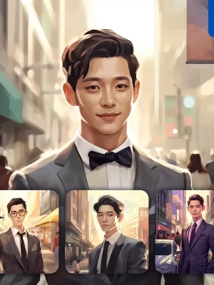 Midjourney Prompt Man Korean Elite Gentleman Cartoon Illustration Painting Portrait Face