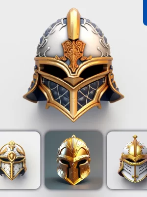 Midjourney Prompt Mask Helmet Icon 3d Material Game Ui Golden Art Gold