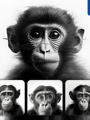 Midjourney Prompt Monkey Ape Black White Photography Face Head Silhouette Front