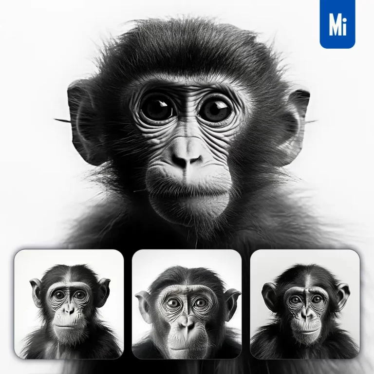 midjourney prompt monkey ape black white photography face head silhouette front