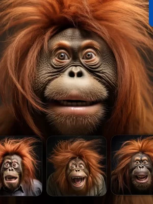 Midjourney Prompt Monkey Orangutan Ape Crazy Fur Photography Portrait Hair Mania Mane