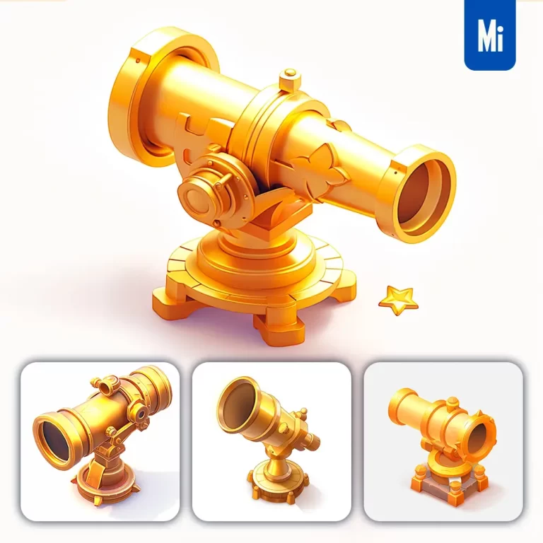 midjourney prompt monocular telescope icon 3D game golden gold UI