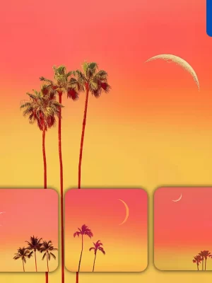 Midjourney Prompt Moon Palm Tree Orange Yellow Sky Illustration