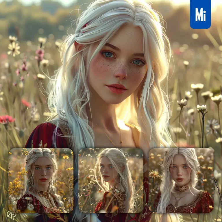 midjourney prompt nymph woman female girl lady princess beautiful long hair dress red face drawing painting sunshine