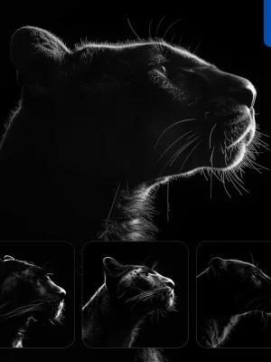 Midjourney Prompt Panther Black White Light Face Head Mysterious Silhouette Photography