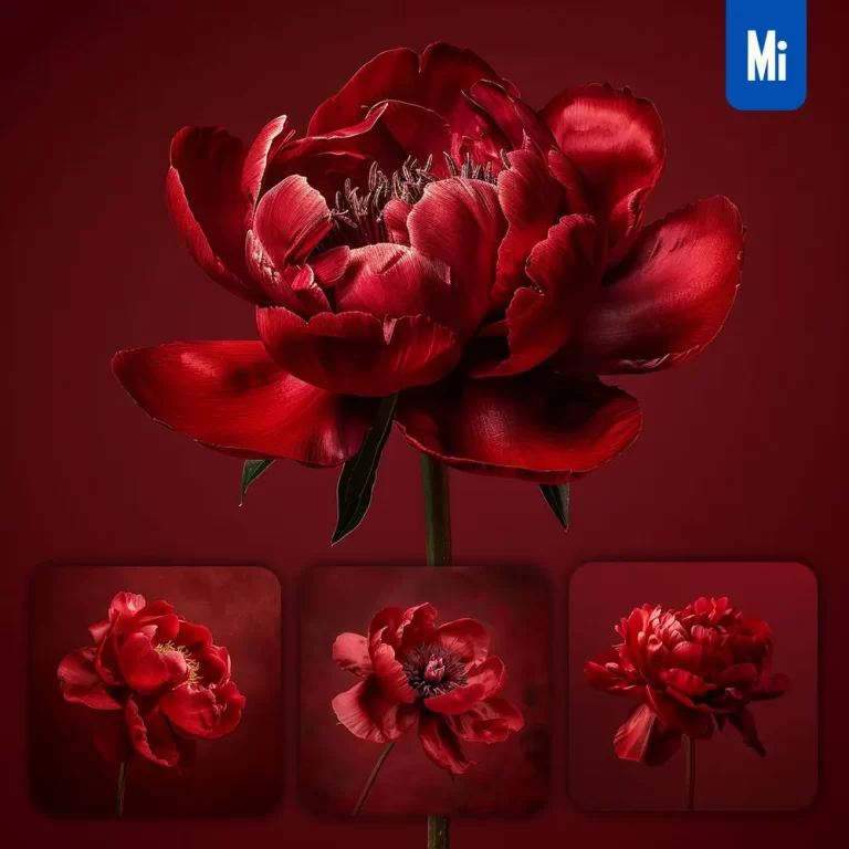 midjourney prompt peony flower Chinese bloom single red photography