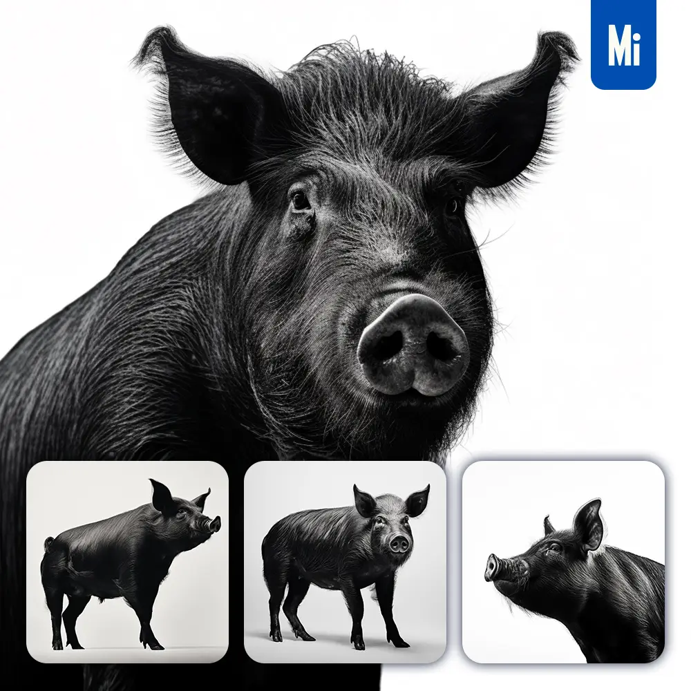 midjourney prompt pig black photography face head silhouette