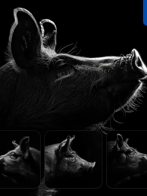 Midjourney Prompt Pig Black White Light Face Head Mysterious Silhouette Photography