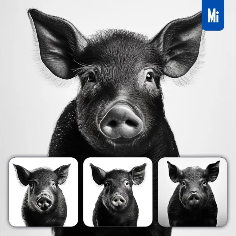 midjourney prompt pig black white photography face head silhouette front