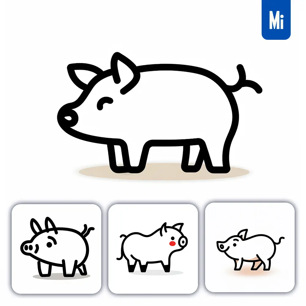 Midjourney Prompt Pig Stick Figure Abstract Hand Drawn Doodle Thick Line Vector Logo Icon