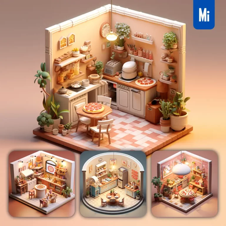 midjourney prompt pizza shop pizzeria 3D C4D model space scene